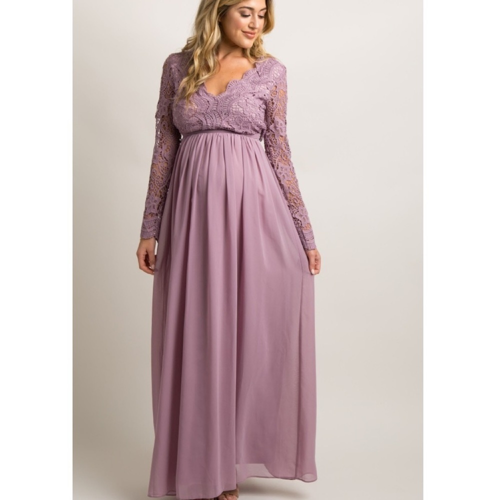 PinkBlush crochet lace long sleeve maxi maternity - Picture 1 of 5